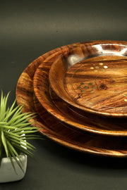 Artisan Wooden Plates with Inlay Design