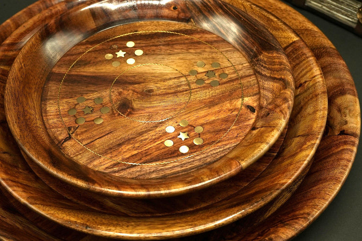 Artisan Wooden Plates with Inlay Design